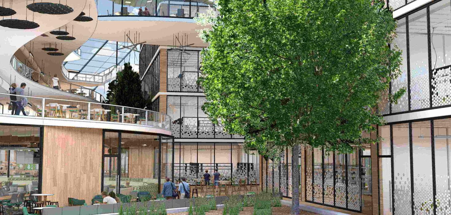 Render of the atrium in the Advanced Research Medical Centre