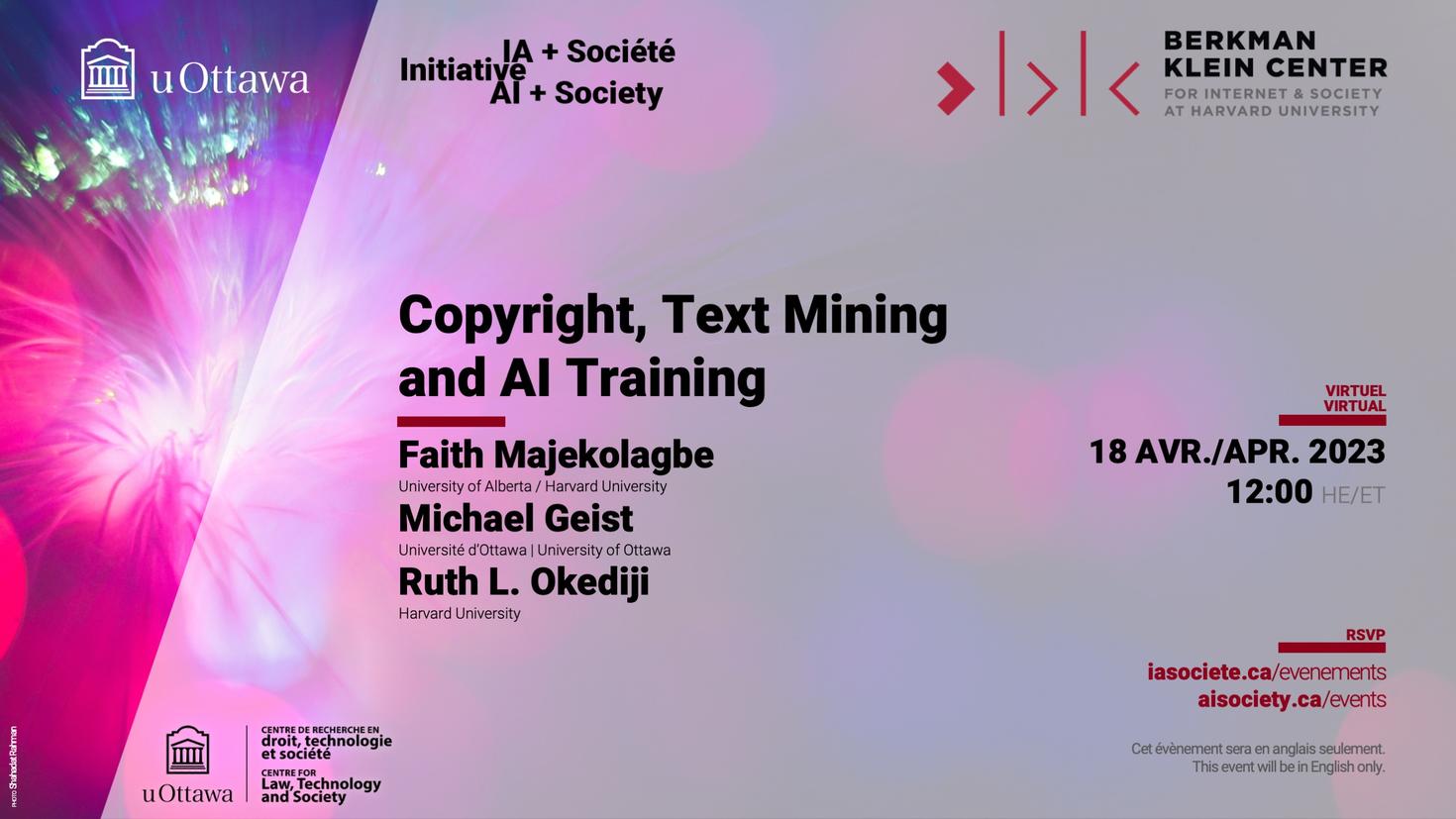 Poster for Copyright, Text mining and AI Training presentation info