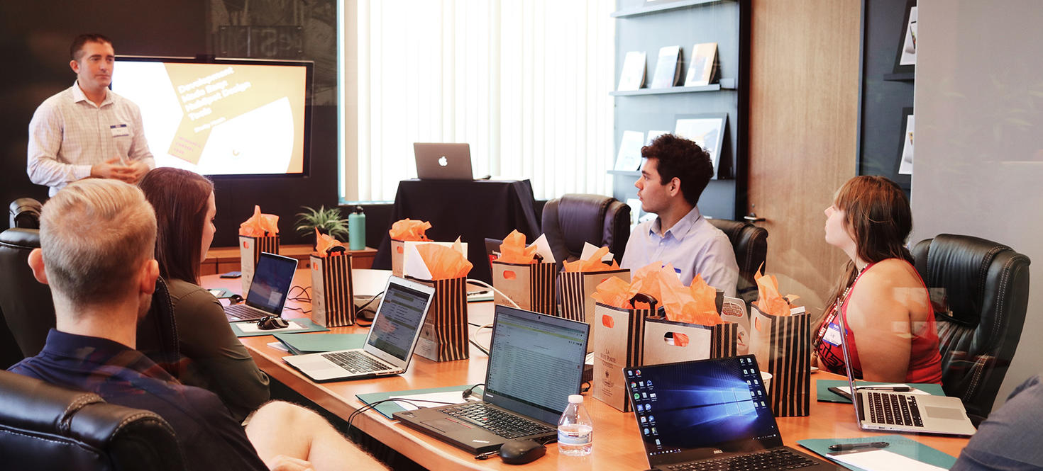 Employees in a training session