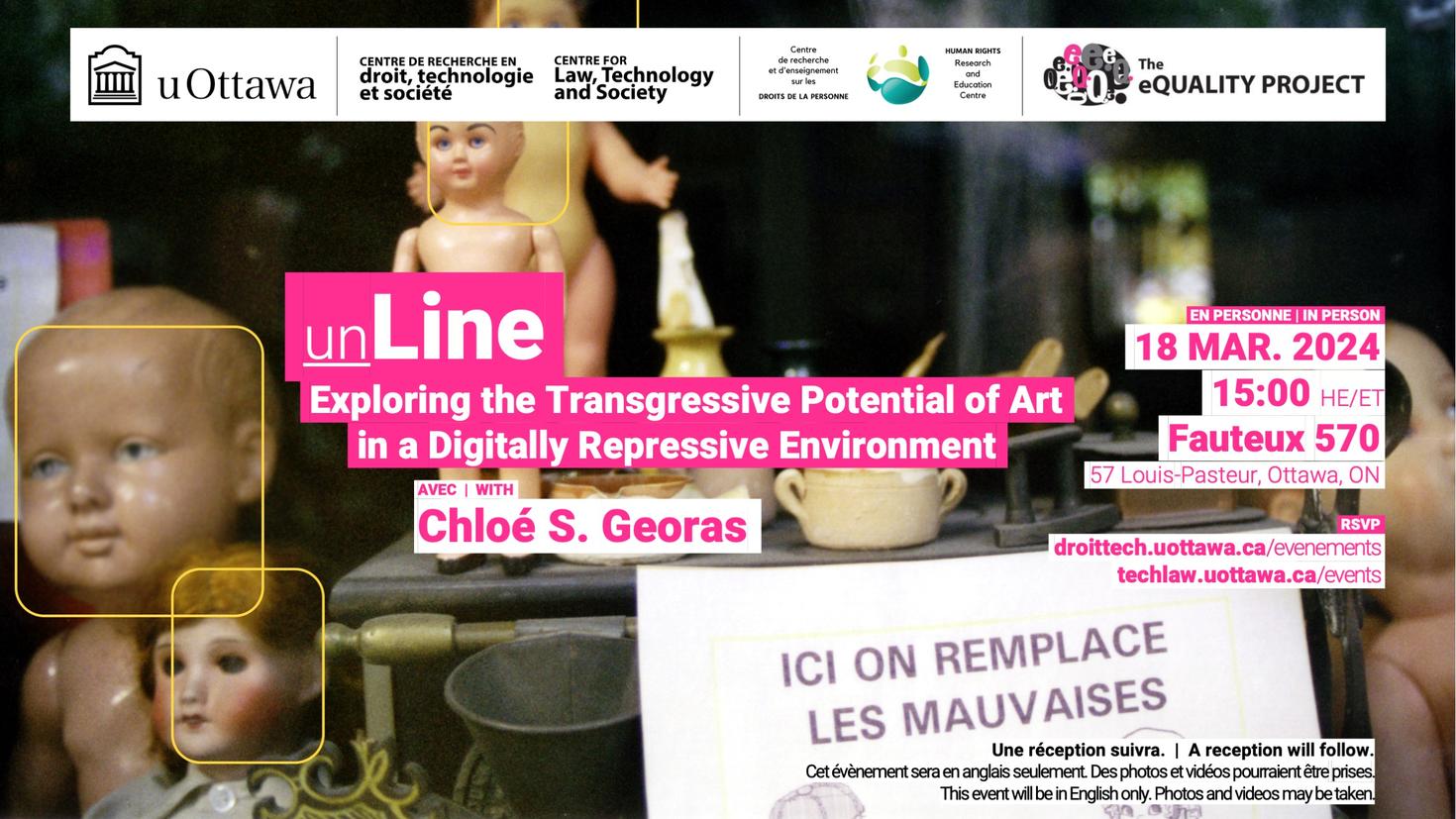 Promotional poster of the event unLine: Exploring the transgressive potential of art in a digitally repressive environment