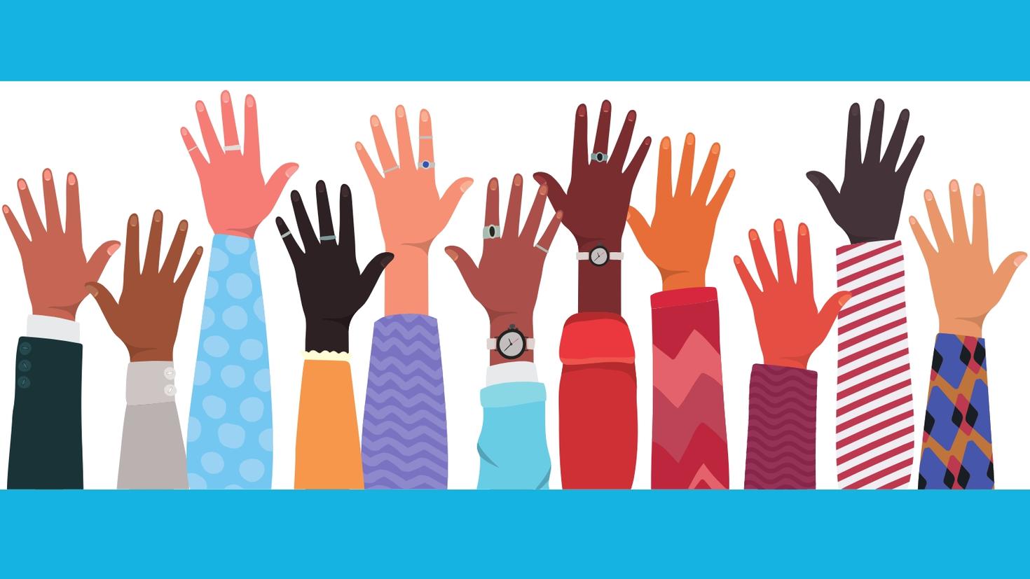 Illustration of raised hands.