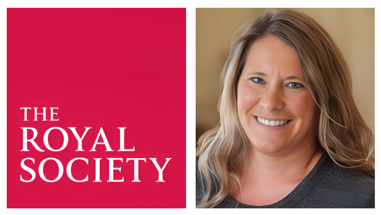 Profile picture of Dr Melanie Sekeres next to The Royal Society logo
