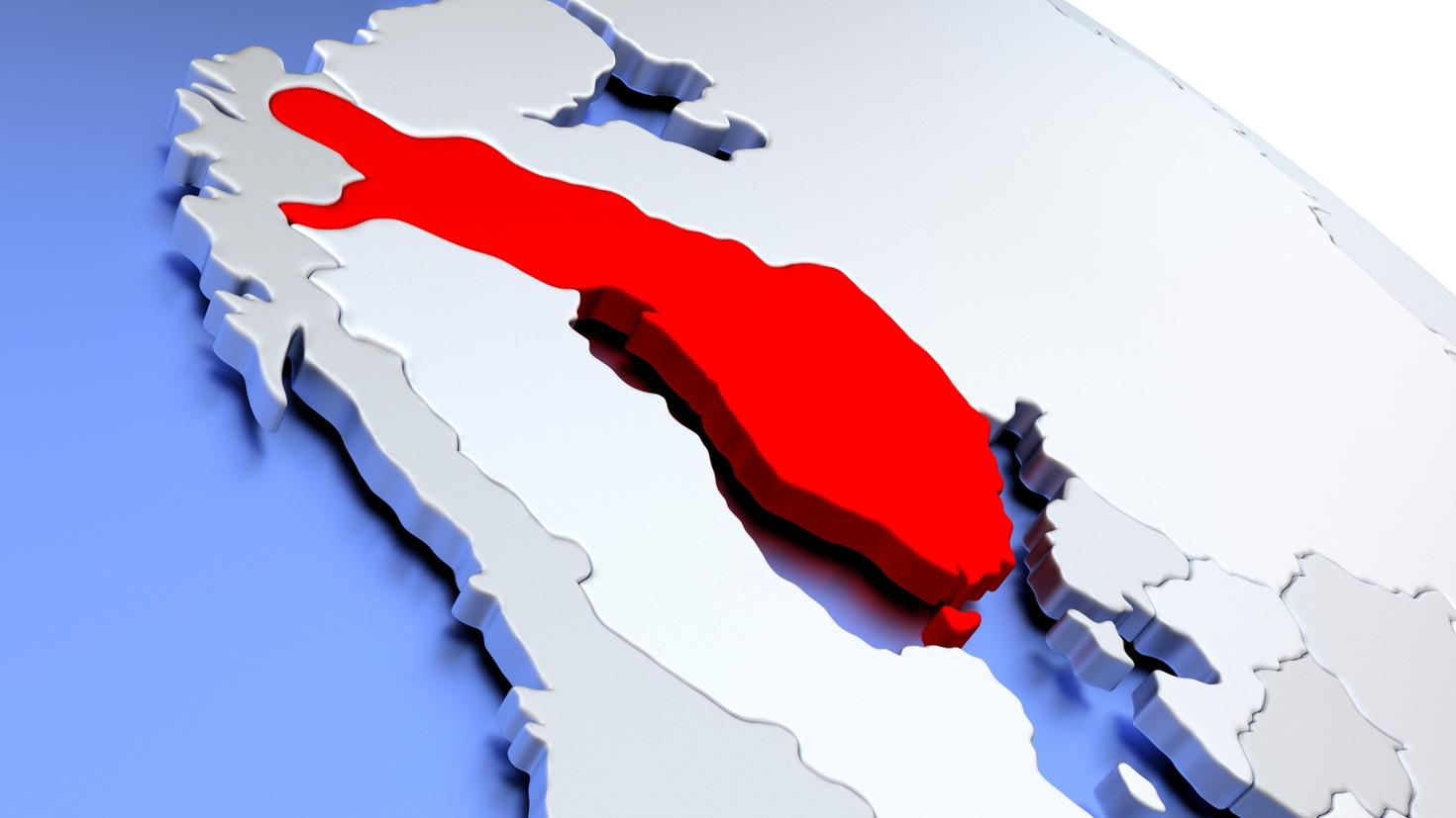 Finland in red on a map