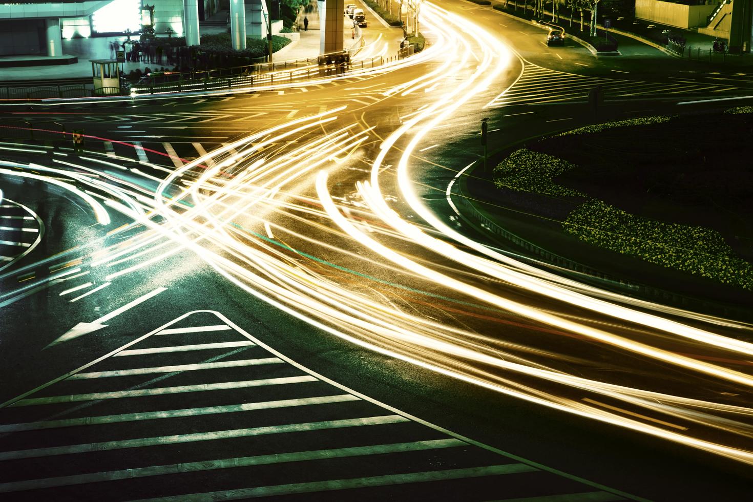 aerial view of Shanghai crossroad by night