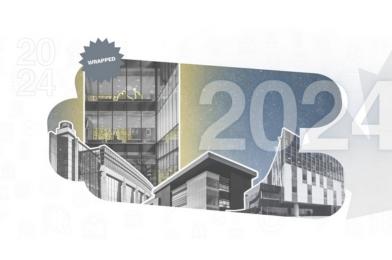 OVPRI graphic of uOttawa campus buildings in the style of Spotify's 2024 Wrapped
