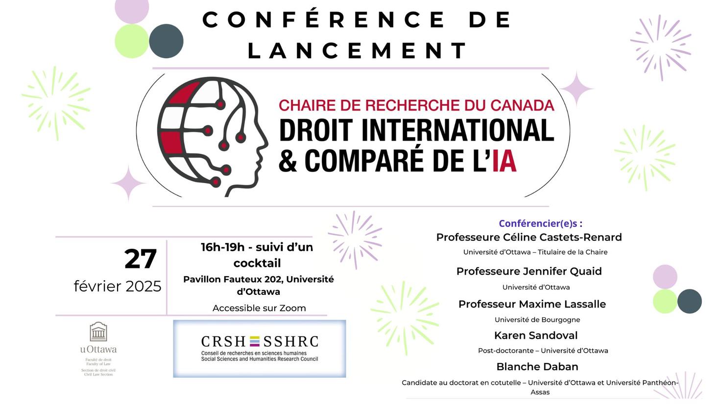 Conférence de lancement de la Chaire de recherche du Canada en Droit international et comparé de l’intelligence artificielle