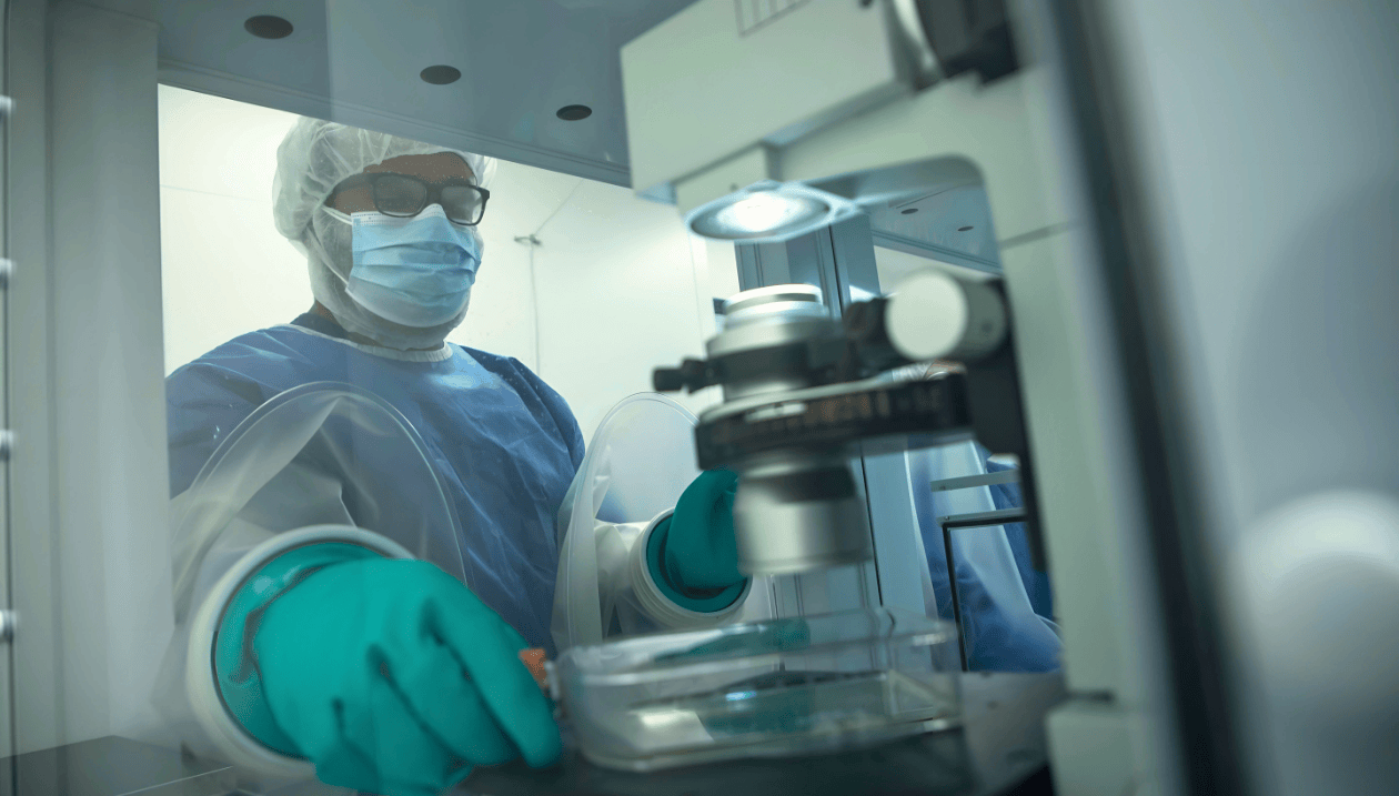 A researcher working in the lab.