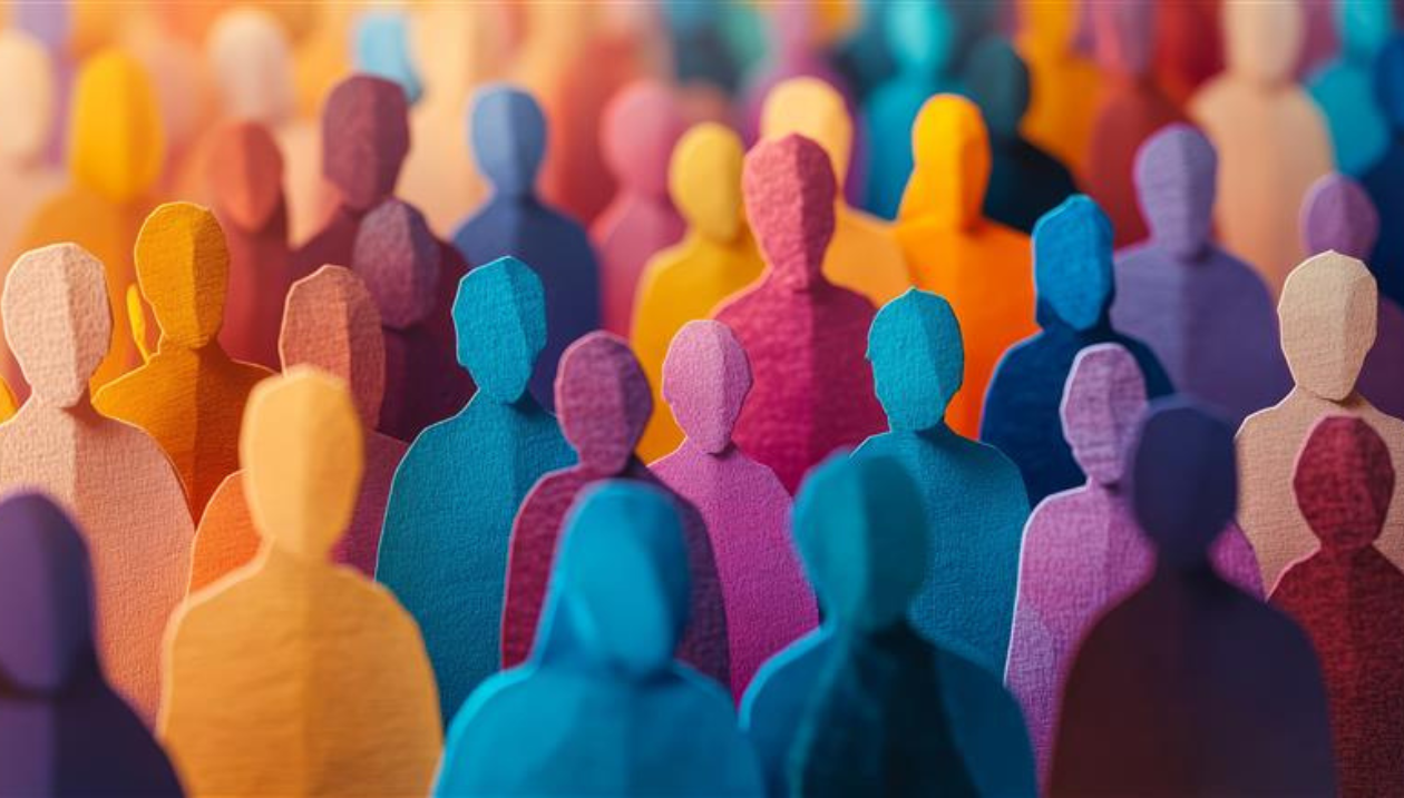 Paper cut out people standing together showing solidarity and harmony