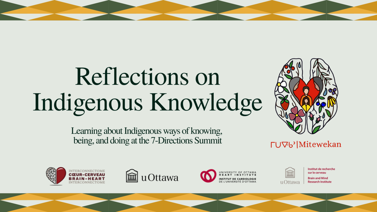 Text reads "Reflections on Indigenous knowledge. Learning about indigenous ways of knowing, being, and doing at the 7-Directions summit."