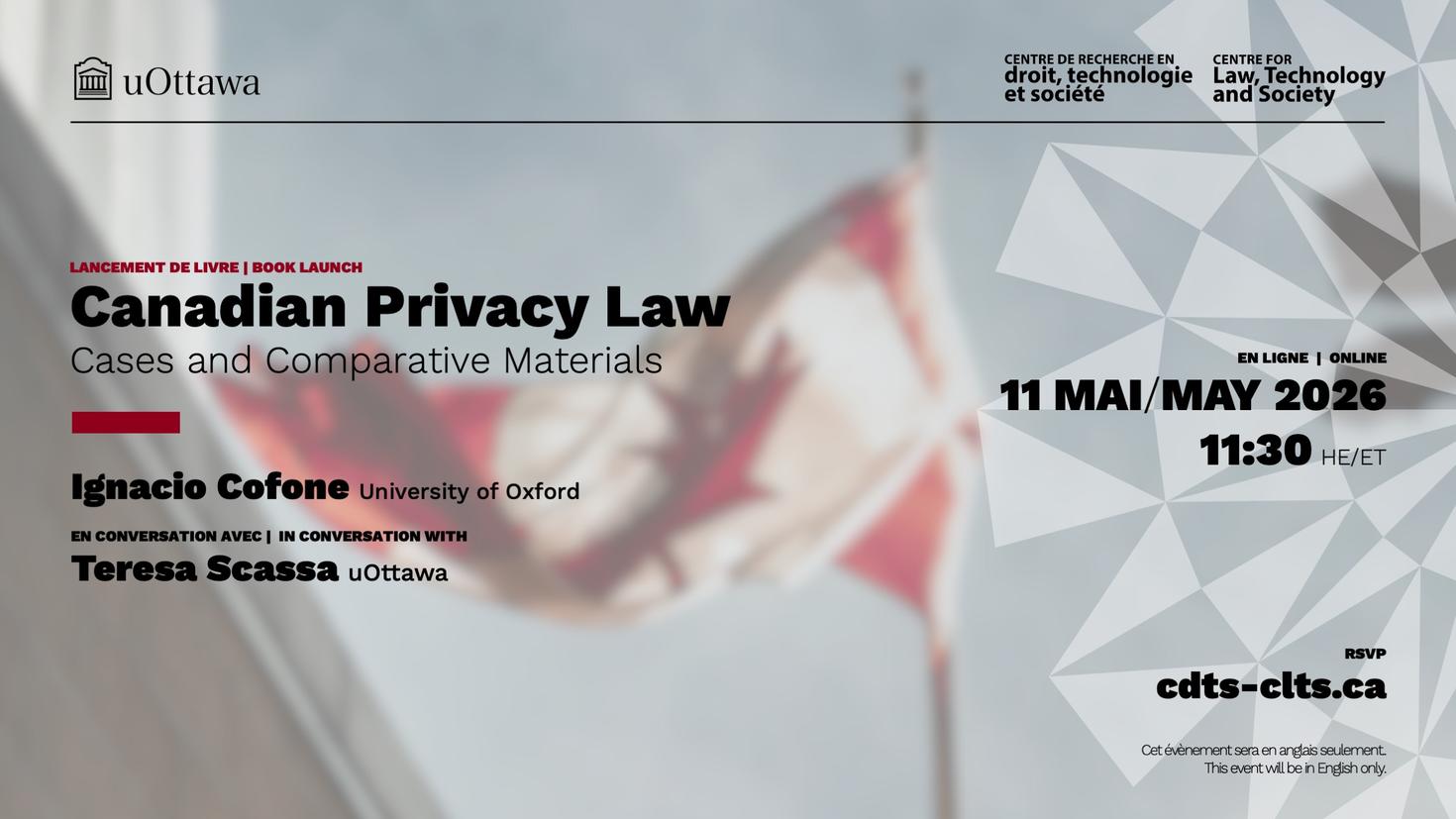 Poster for Canadian Privacy Law event featuring a Canadian flag background