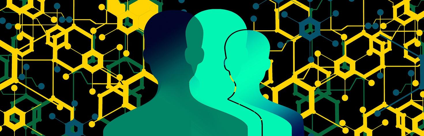 Design of three silhouettes on a graphic background