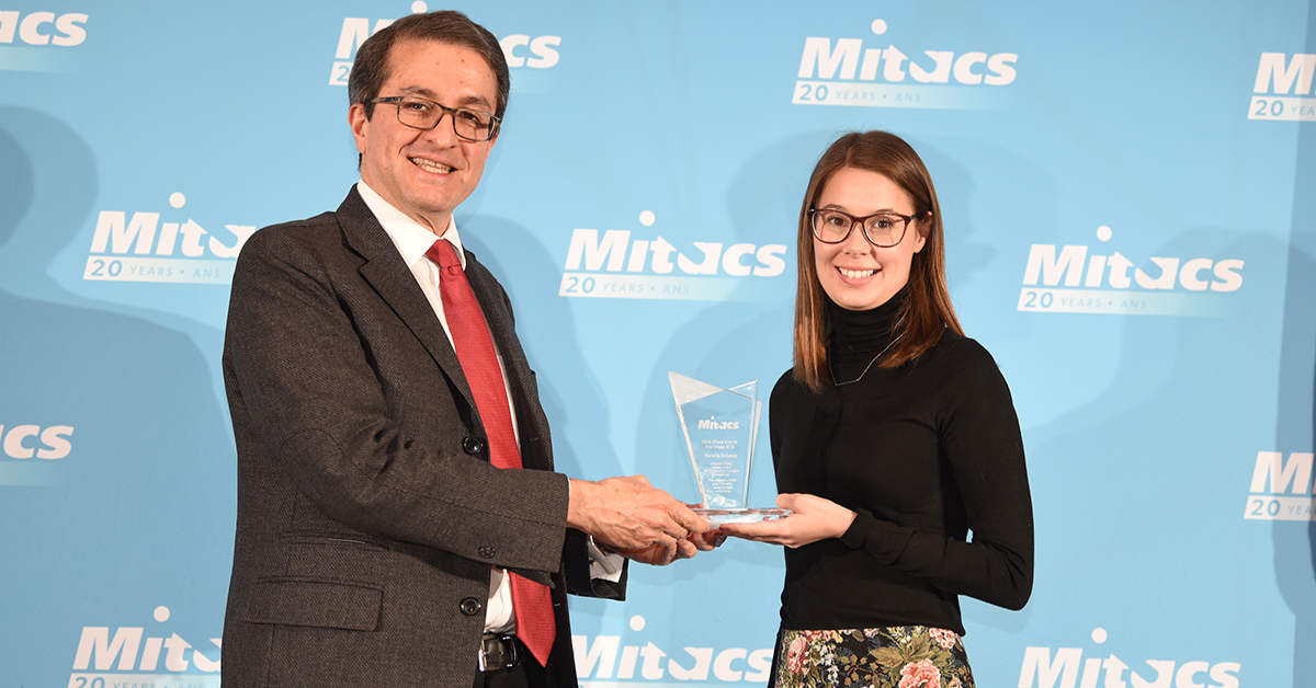 Alejandro Adem, President of NSERC (and former Mitacs CEO) presents the Alejandro Adem Legacy Award for Outstanding Innovation – Indigenous to Renelle Dubosq of the University of Ottawa.