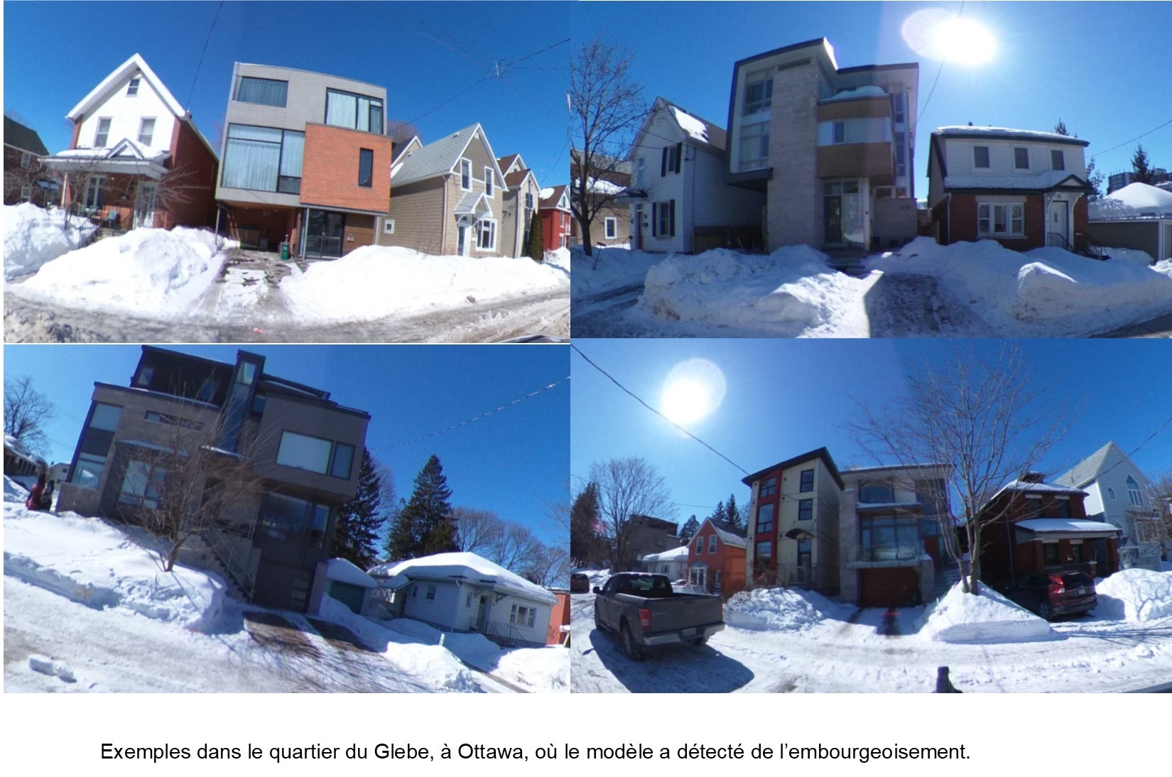 Examples dans le quartier du Glebe, à Ottawa, où le modèle a détecté de l'embourgeoisement.