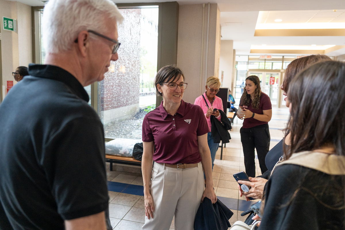 Marie-Eve Sylvestre chatting with students