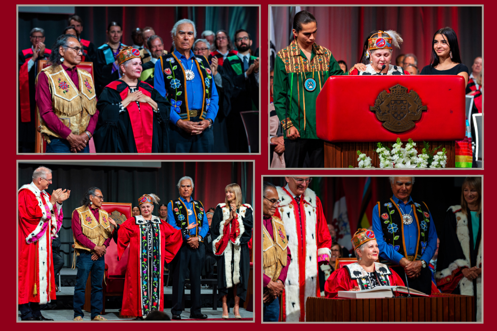 Collage of photos from the official installation of Claudette Commanda as Chancellor of uOttawa
