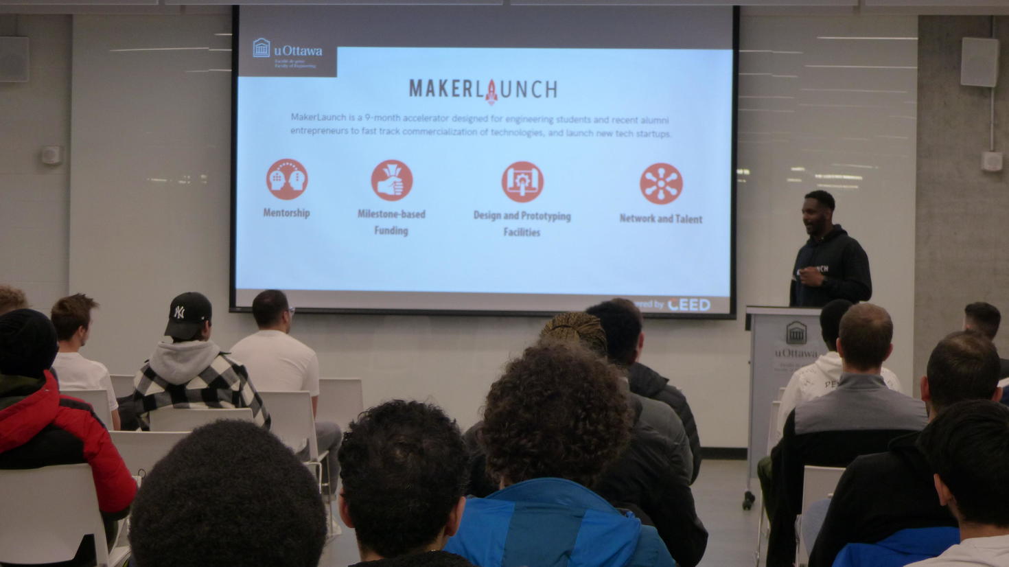 Students watching the MakerLaunch presentation
