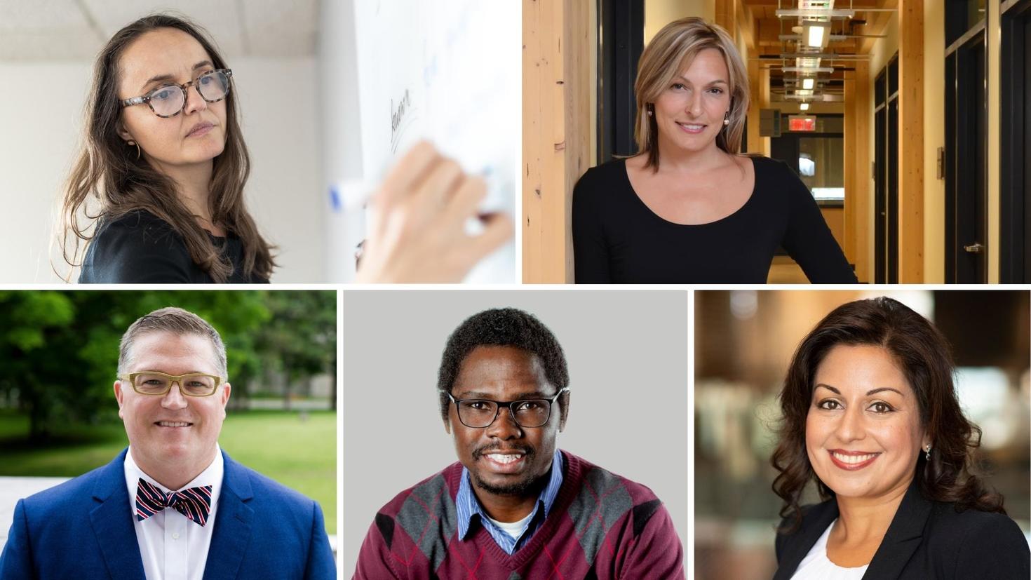 The 2023 University research chairs: Vida Dujmovic, Geneviève Dufour, François Larocque, Chibuike Udenigwe and Nafissa Ismail
