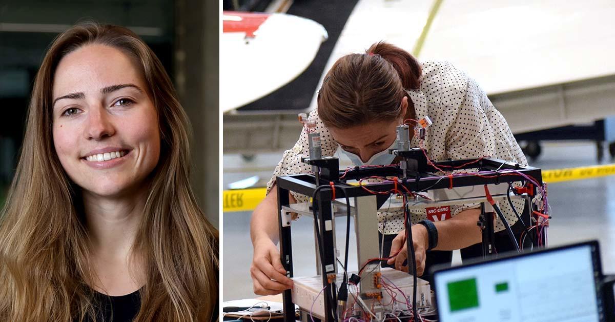 Le portrait de Magdalena Richardson, à droite, et son travail au laboratoire, à gauche.