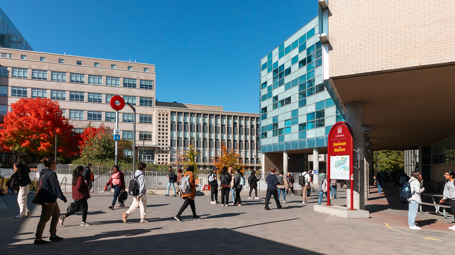 Students walking through campus.