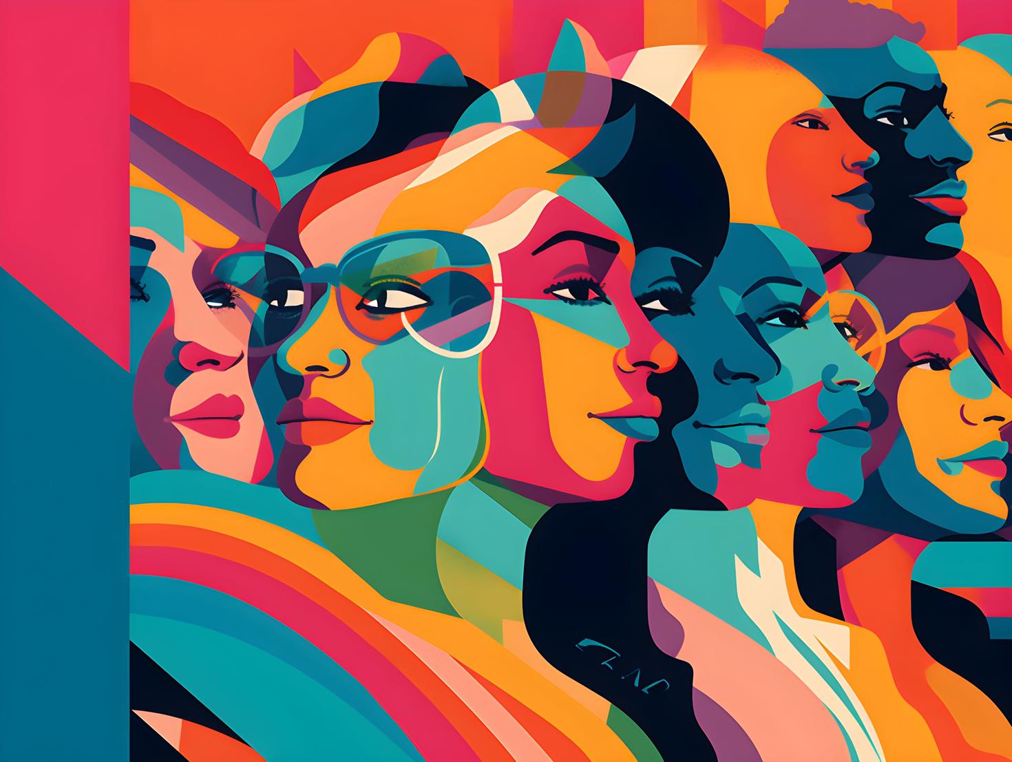 Colorful illustration showing LGBTQ faces with powerful expressions