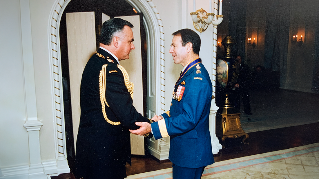 Dr. Pierre Morisset shaking hands with Governor General Ray Hnatyshyn
