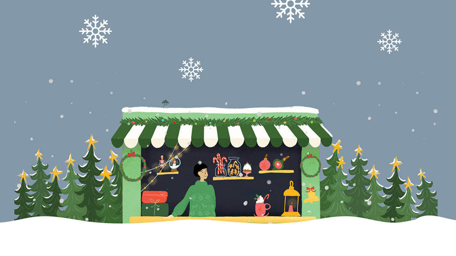 Illustration d'un stand de marché de Noël.