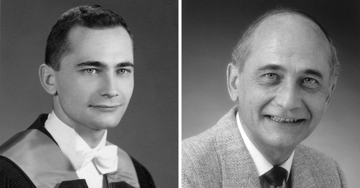 collage of two portraits of Pierre Yves Boucher left side as student, right side as secretary general of university