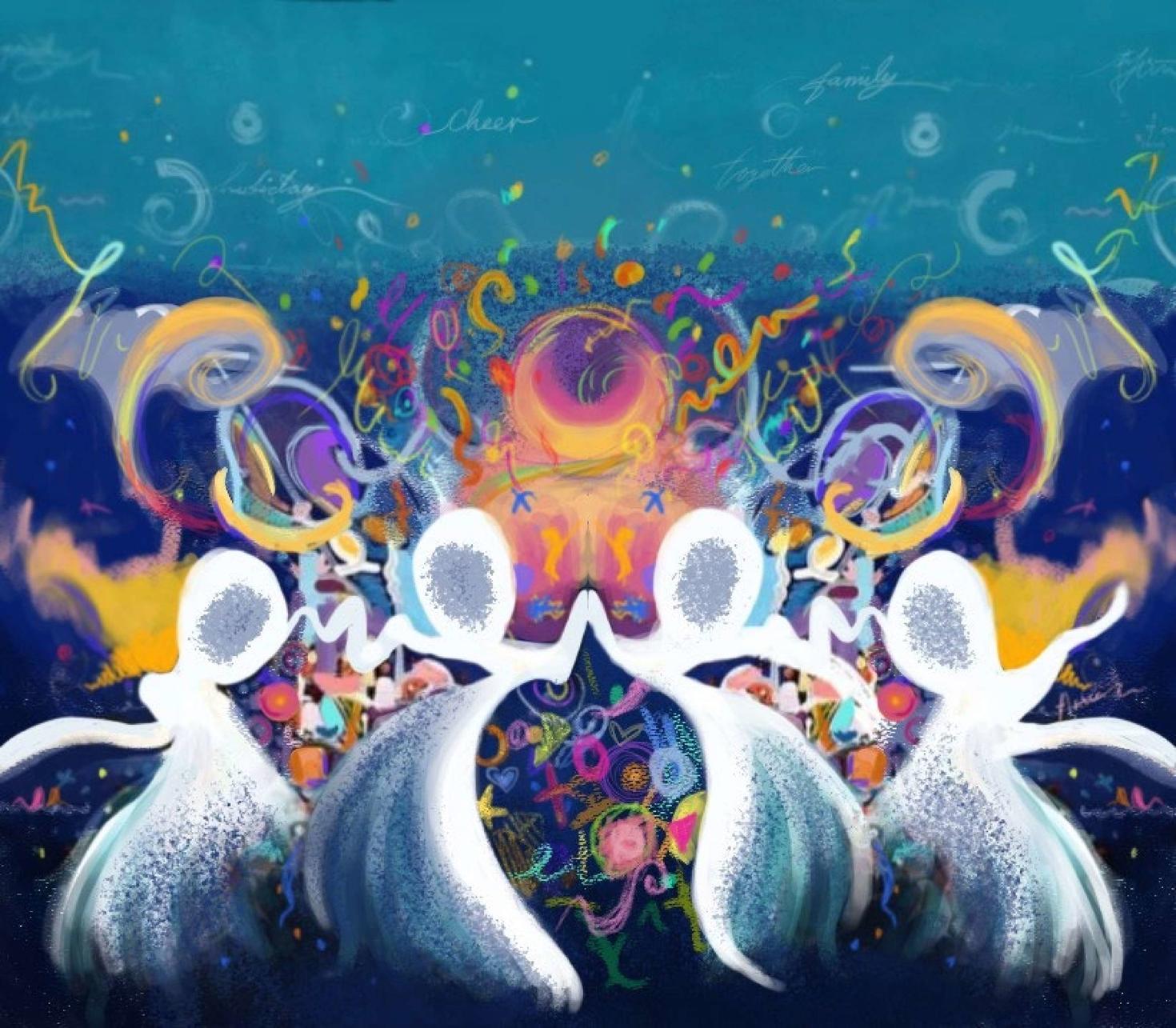 Festive Symphony, a digital-media design by Anna Mikhailov. 