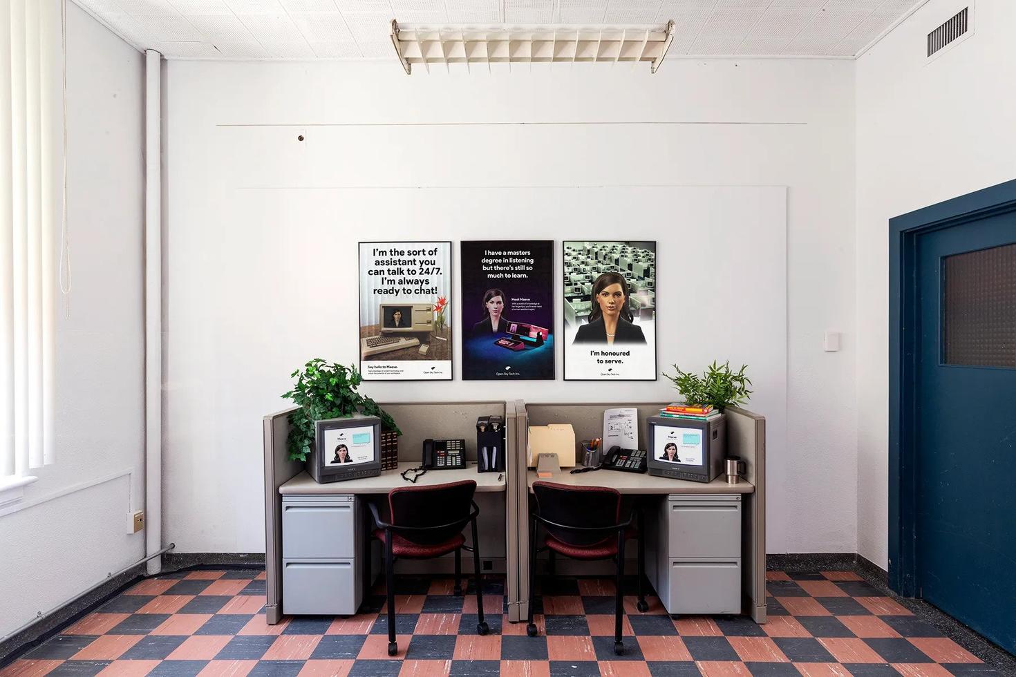 a set of office desks