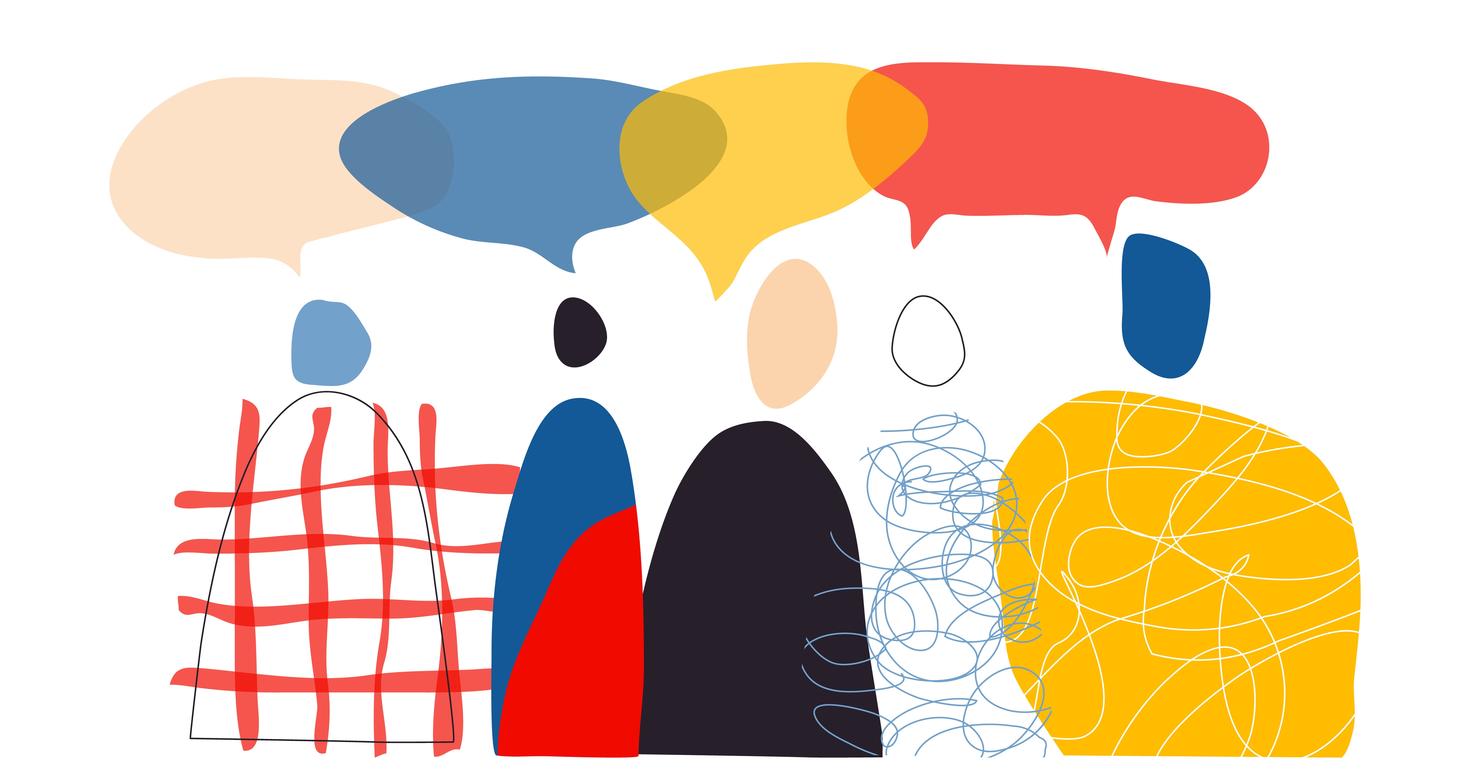Illustration abstraite d'une conversation avec des opinions diverses