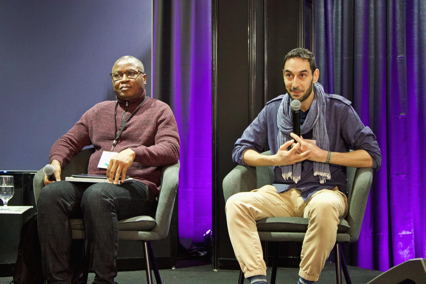 Portrait de Sowou Avougna, membre du club de lecture du département de français, et Éric Chacour, auteur