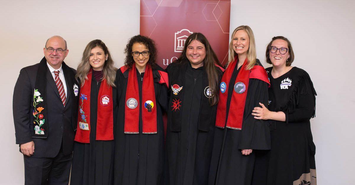  Adam Dodek, Dean of the Common Law Section at the Faculty of Law, with Kelly Duquette, Maria Lucas, Ryan Stiles, Sasha Bronicheski and Danielle Lussier.