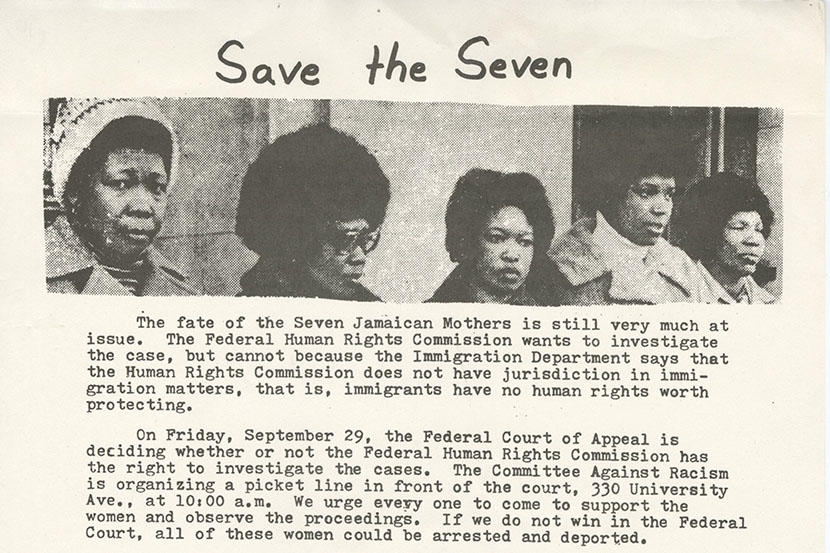 Comité contre le racisme, tract « Save the Seven » (septembre 1978), Archives et collections spéciales, Université d'Ottawa, 10-001-S1-F629