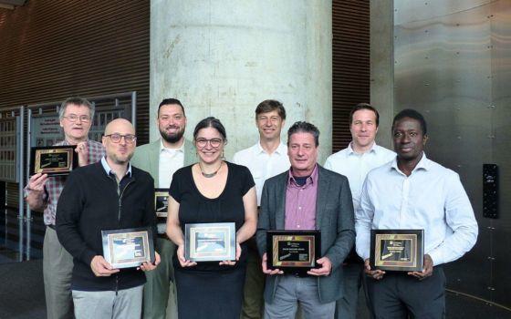 From left to right: Timothy Lethbridge, Robert Delatolla, Karim Alghoul, Marianne Fenech, Colin Rennie, Luc Cloutier, Jean-Philippe St-Pierre, and Ousmane Seidou
