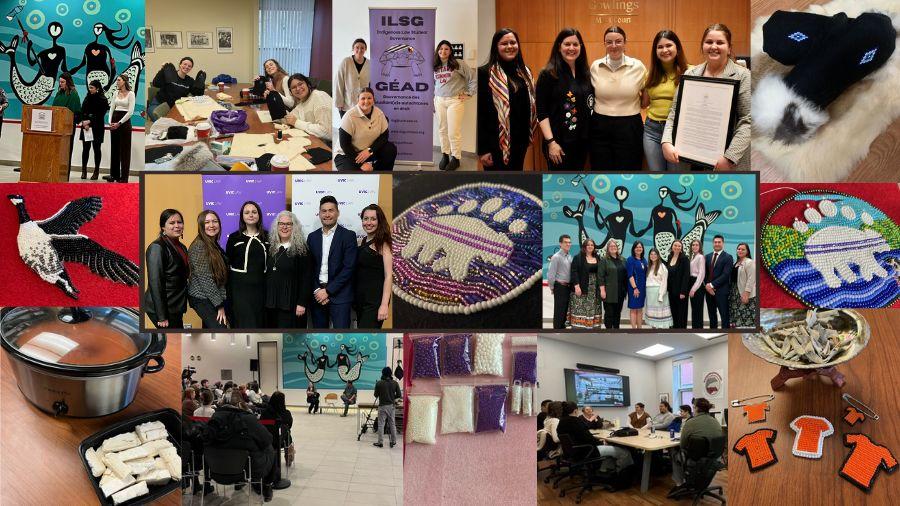 Faculty of Law Collage of Indigenous community, featuring students, professors, Abimis and mural.