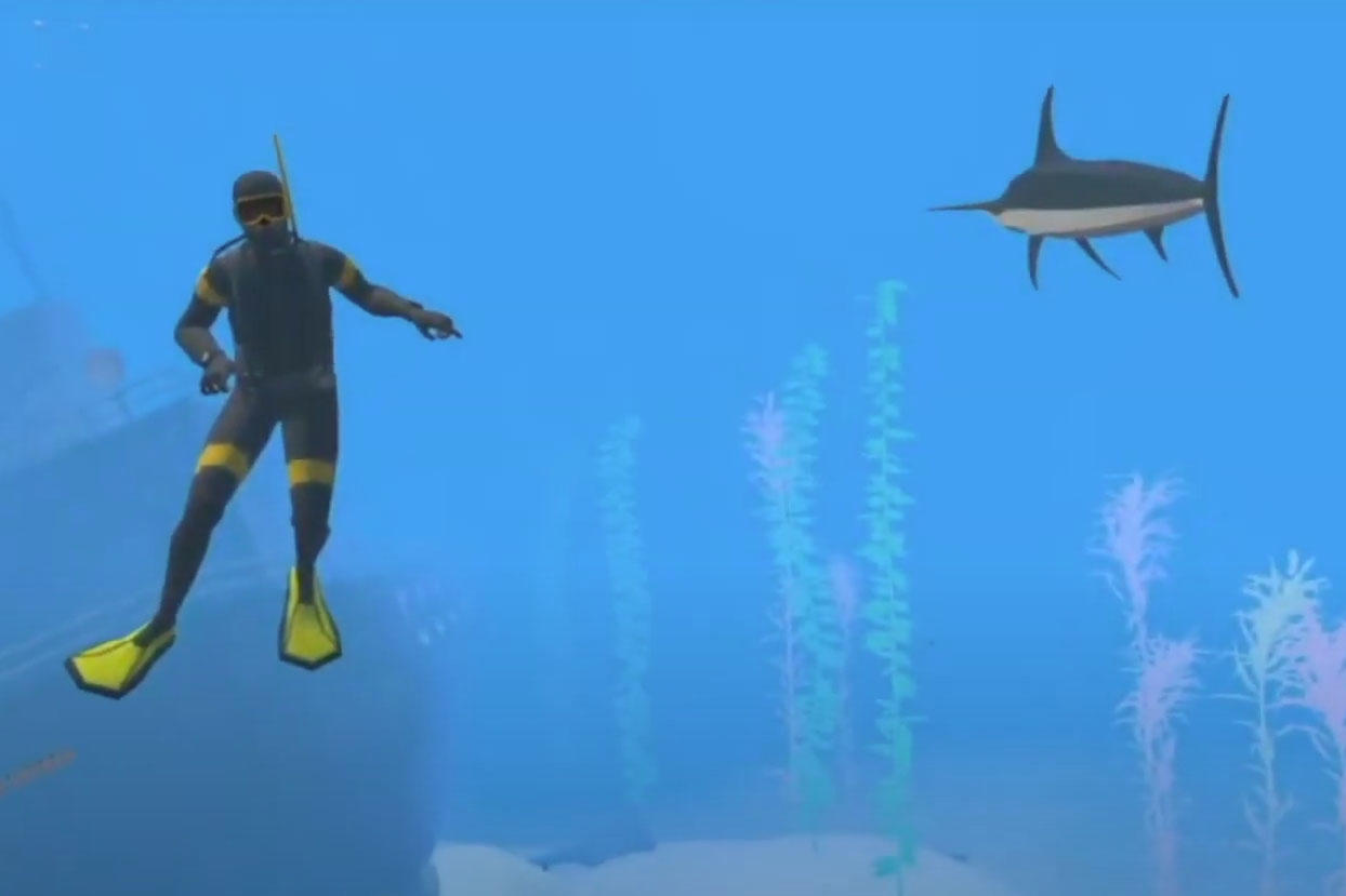 Un plongeur sous-marin nageant dans l'océan avec un requin.