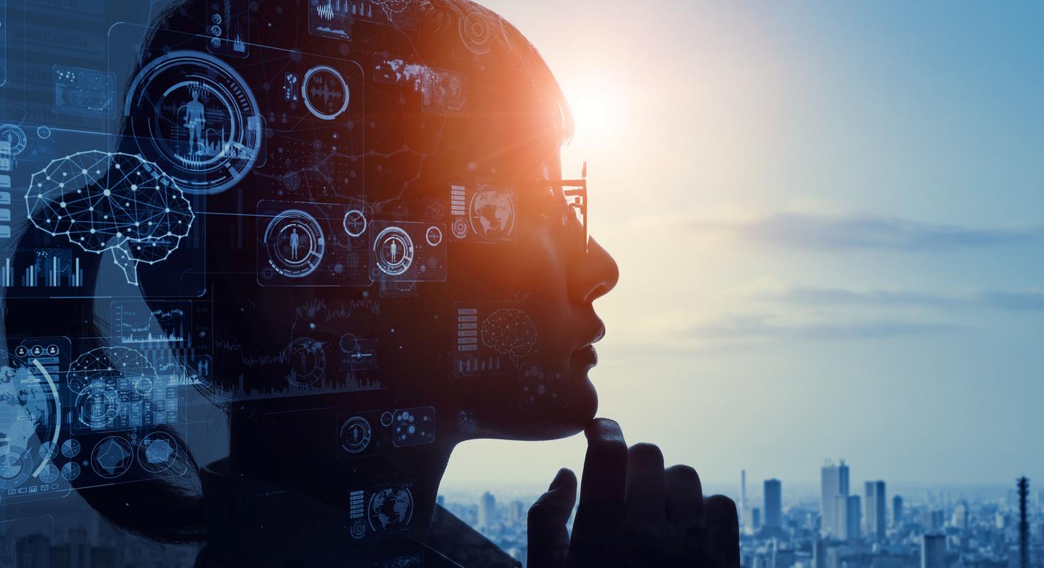 Concept d’intelligence artificielle – Femme regardant l’horizon