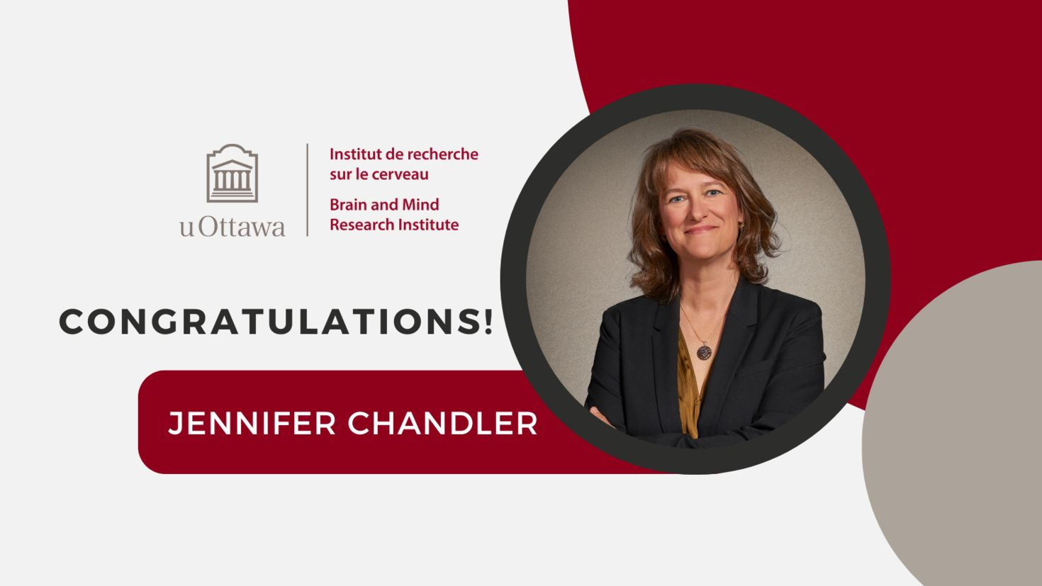 "Congratulations! Jennifer Chandler" with a picture of Chandler.