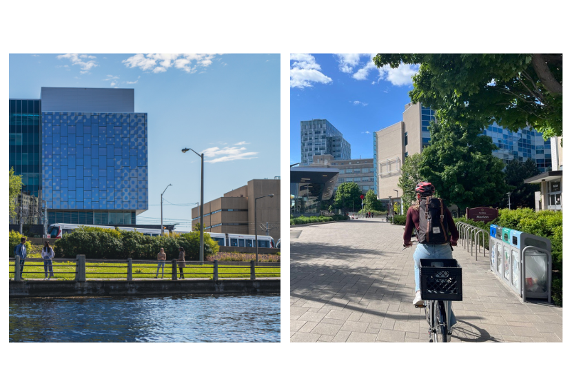 Ottawa light rail train and biker on path