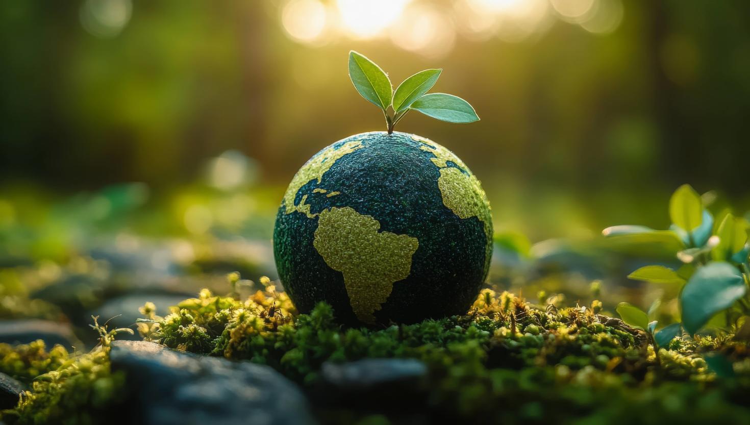 Earth globe surrounded by plants