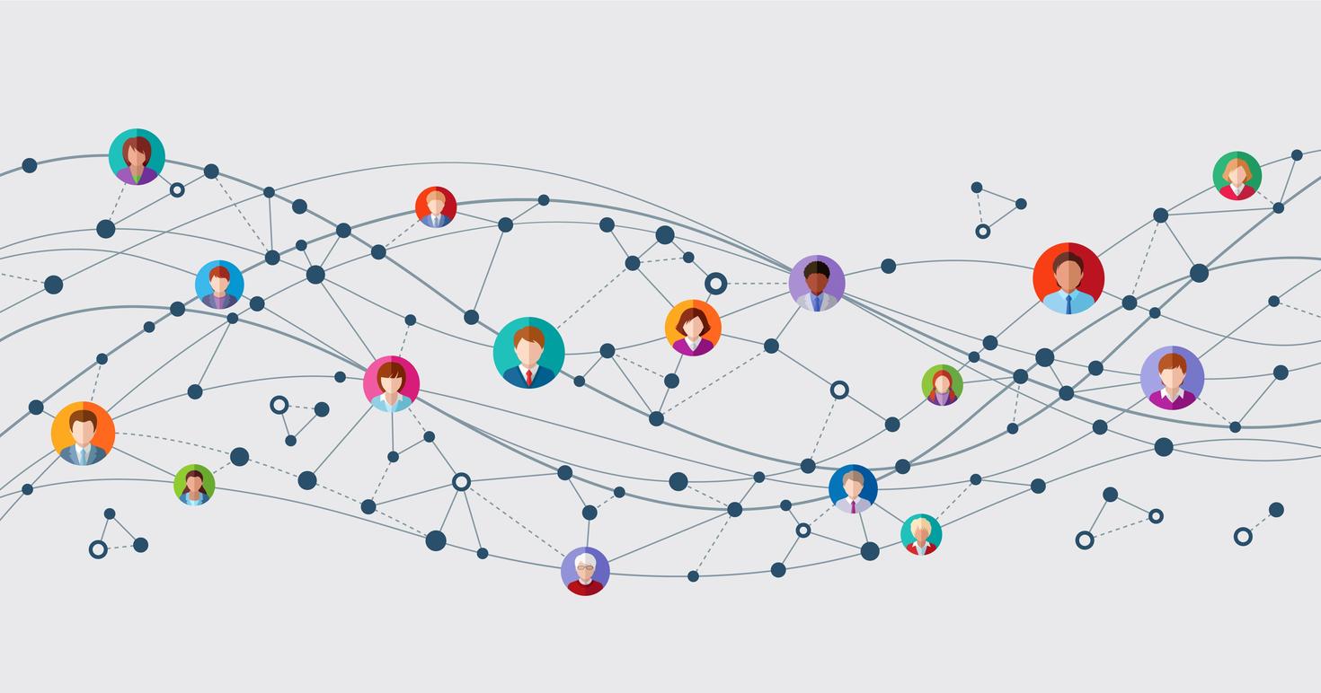 Illustration abstraite représentant un réseau de points et de connexions colorées, symbolisant les données, l’innovation et les collaborations scientifiques.
