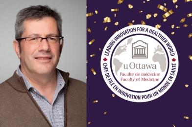 Le dr Hébert et le logo de la faculté