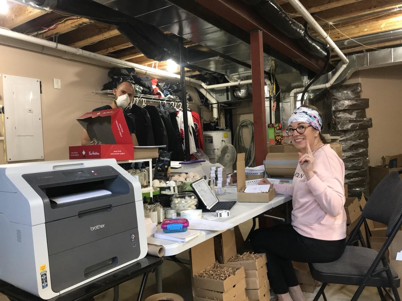 Elodie worked on her business at a foldout table in her basement for many years.