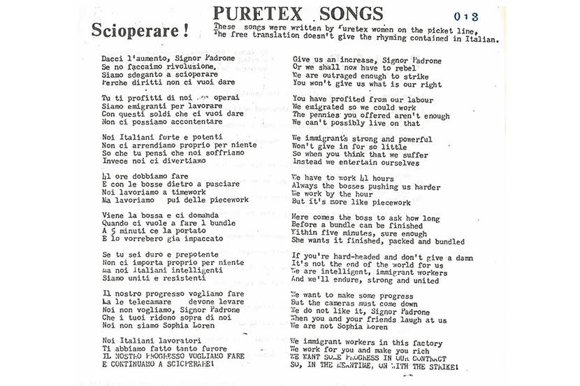 Scioperare! Puretex Songs. Canadian Textile and Chemical Union