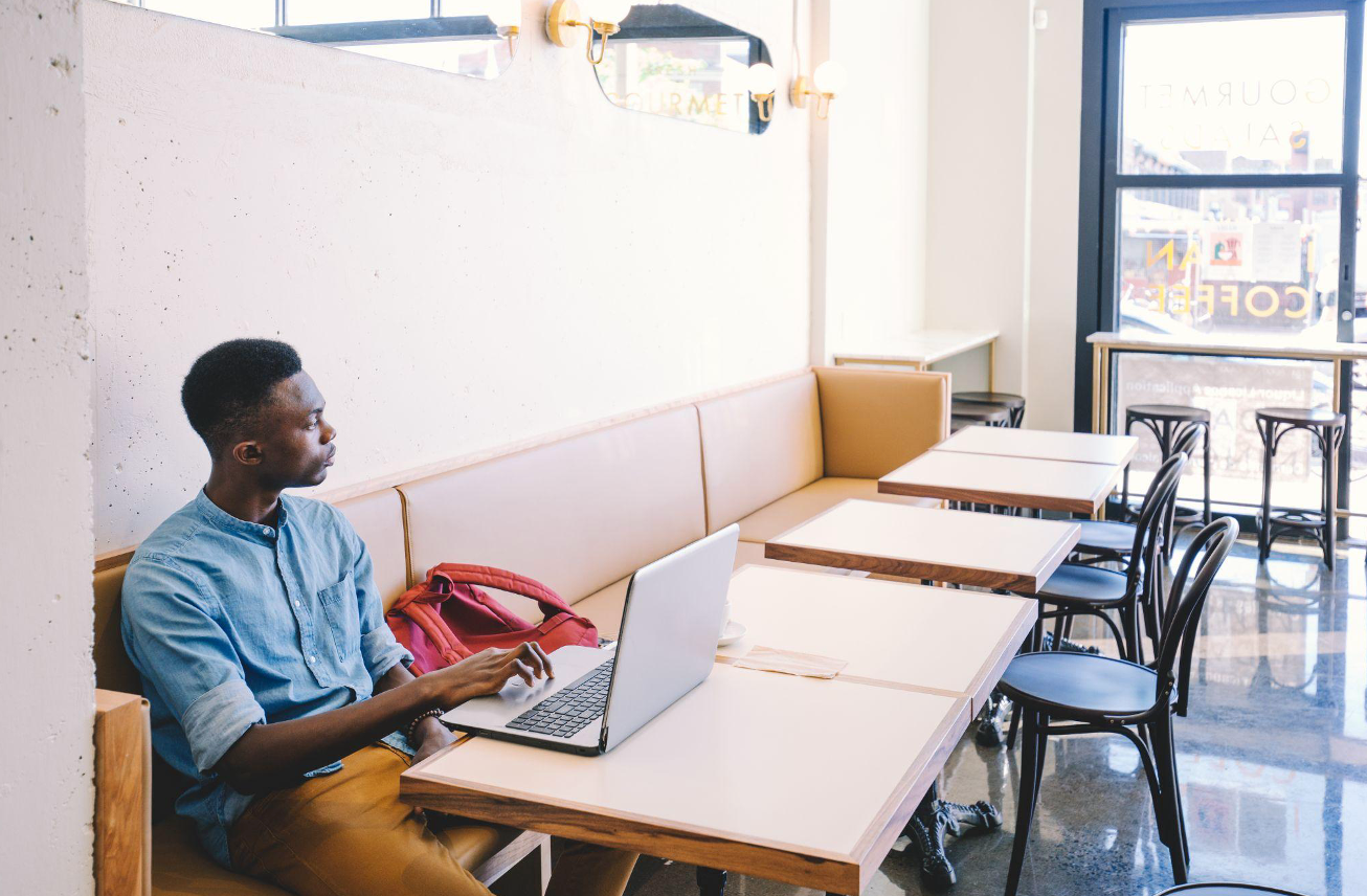 Student on his computer
