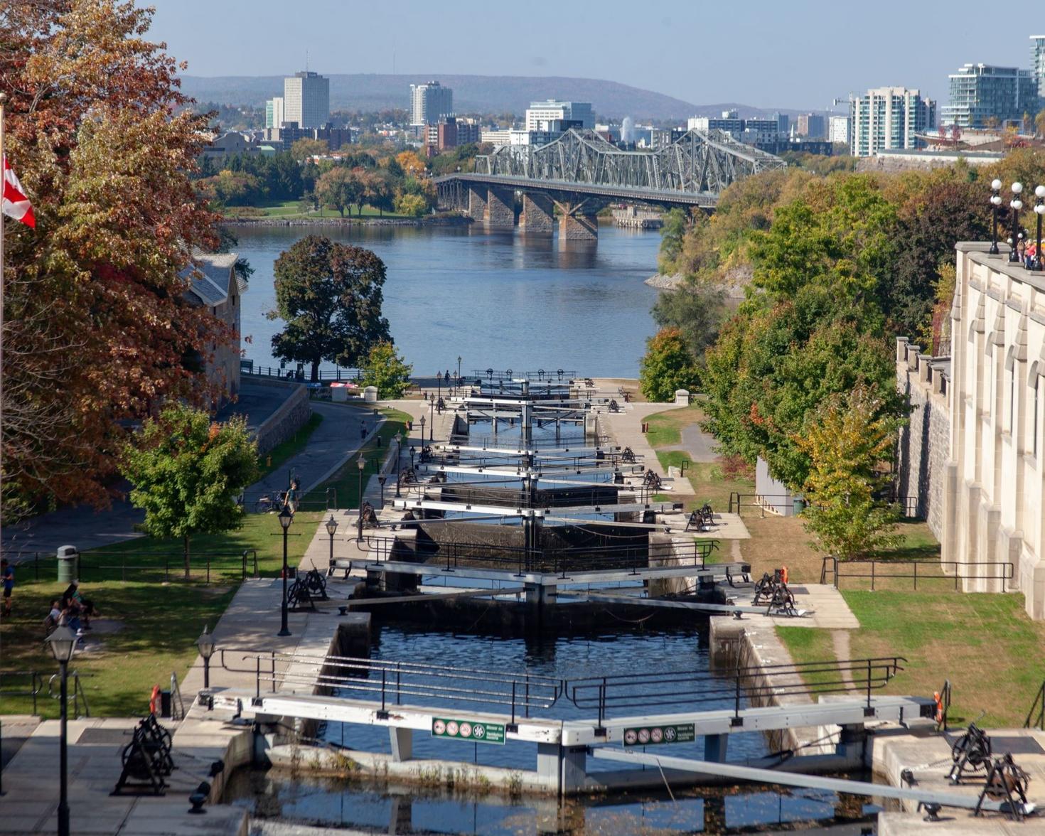 The eight-tiered Rideau Canal Locks lead to the Ottawa River.