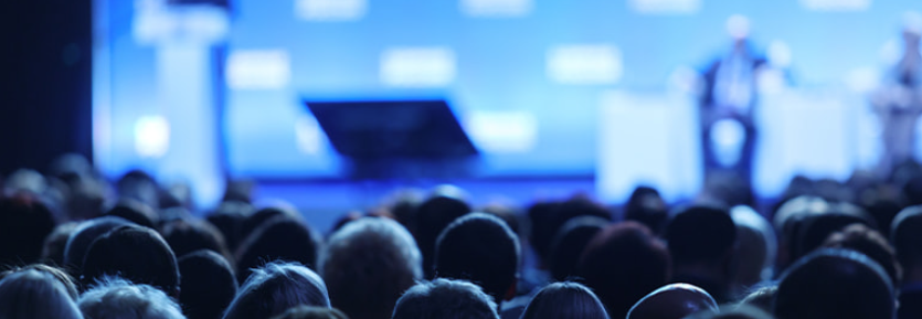 View of crowd at a conference.