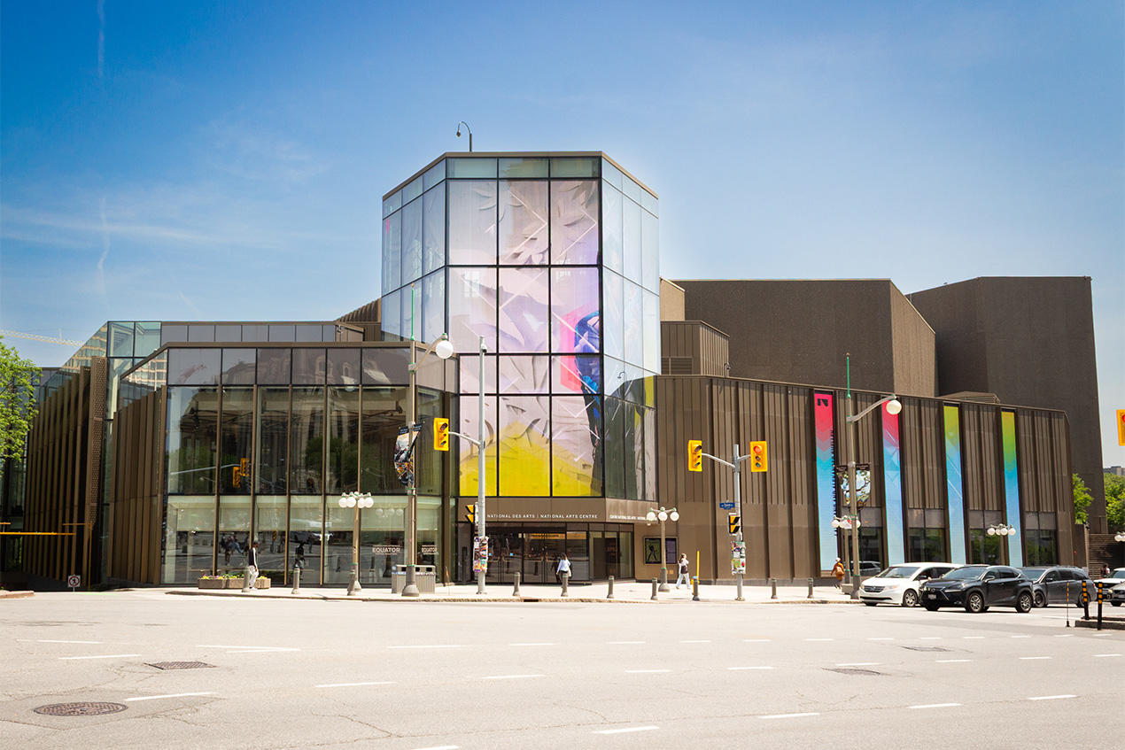 Facade of the National Arts Centre with its glass atrium.