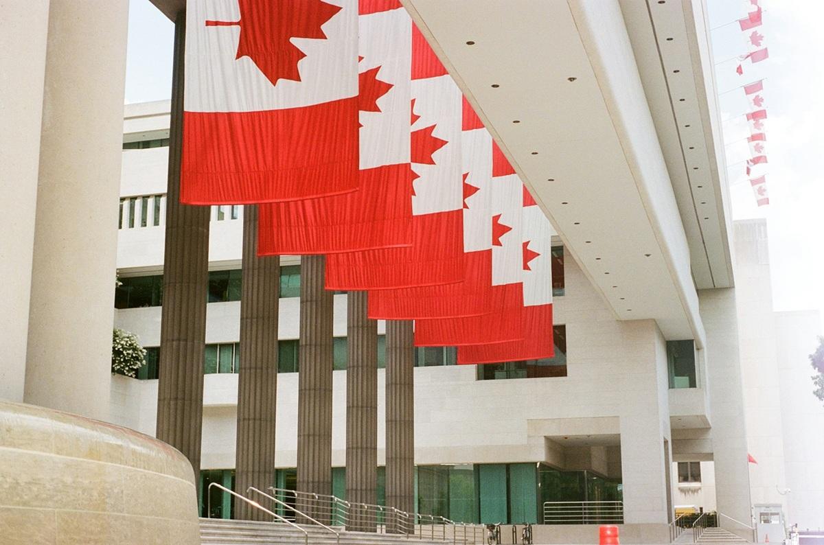 Row of Canadian flags