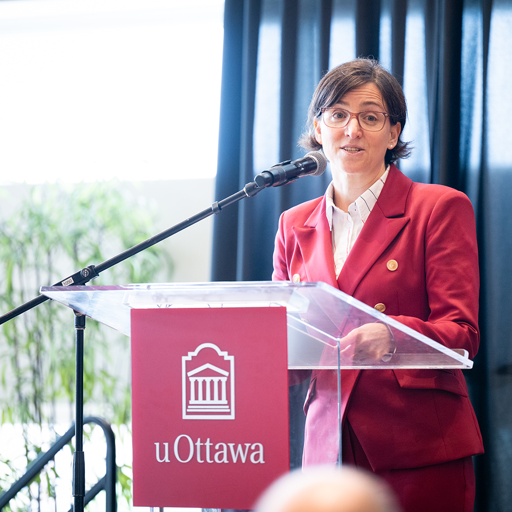 President and vice-chancellor Marie-Eve Sylvestre speaking at the Green Academy launch